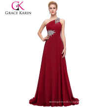 Грейс Карин мода бисером одно плечо темно-красный шифон Пром платье с длинным CL2949-7